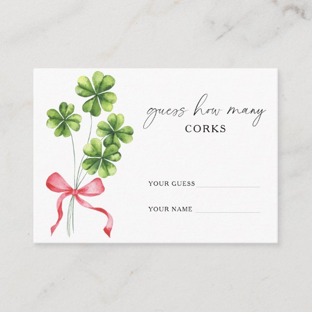 Carte D'accompagnement Clover Bow Combien de BOUCHONS jeu de mariage (Devant)