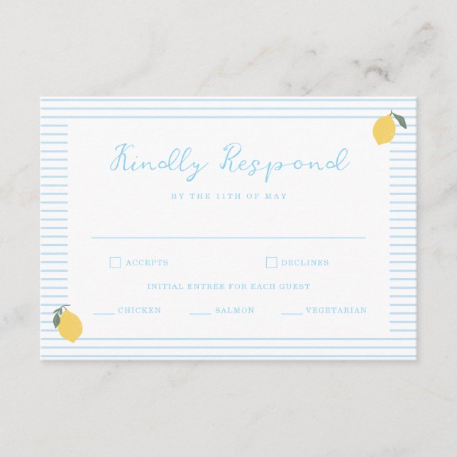 Carte D'accompagnement Coastal Blue Lemon Amalfi Wedding RSVP Card (Devant)