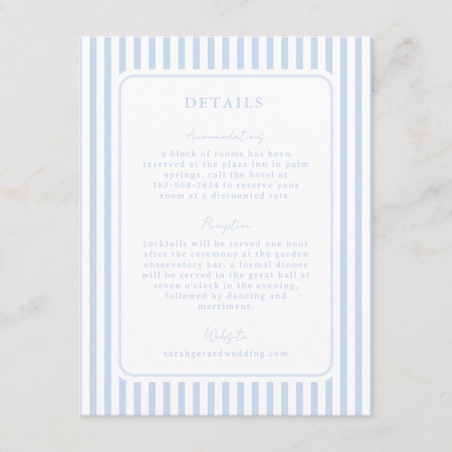 Carte D'accompagnement Coastal Blue Striped Wedding Detail (Devant)