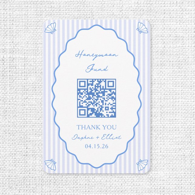 Carte D'accompagnement Coastal Chic Blue Honeymoon Fund Mariage QR Code (Créateur téléchargé)