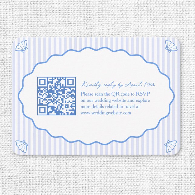 Carte D'accompagnement Coastal Chic Blue Site Mariage QR Code RSVP (Créateur téléchargé)