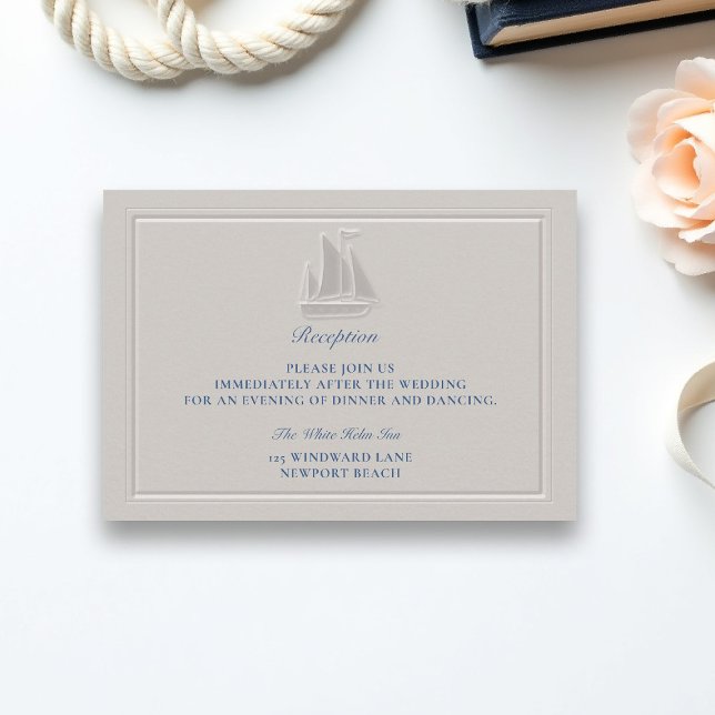 Carte D'accompagnement Coastal Nautical Boat Formal Wedding Reception (coastal wedding reception card nautical sail boat formal traditional double frame modern classic )