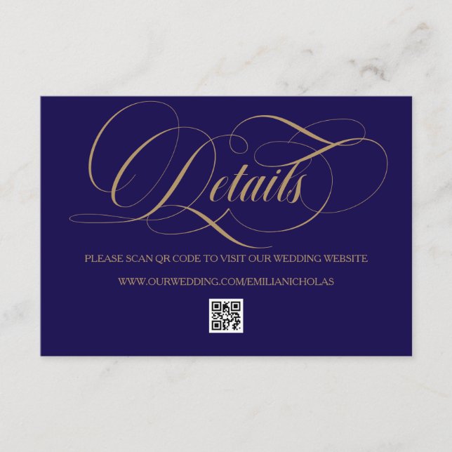 Carte D'accompagnement Cobalt Blue and Gold Simple Wedding (Devant)