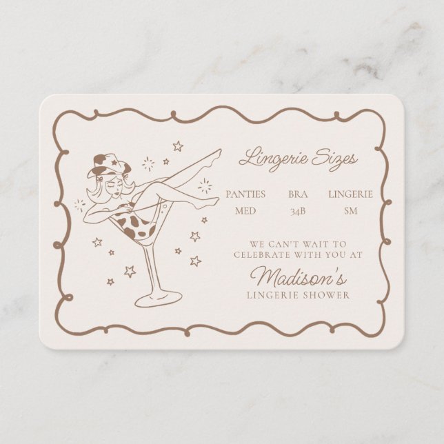 Carte D'accompagnement Cocktails beiges et Cowgirls Tailles de lingerie I (Devant)