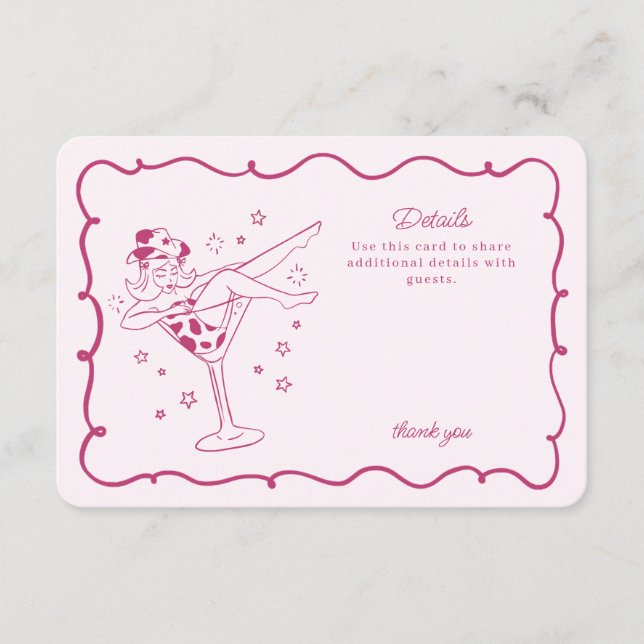 Carte D'accompagnement Cocktails roses et Cowgirls Rodeo Détails Insérer (Devant)
