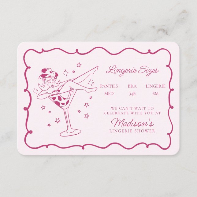 Carte D'accompagnement Cocktails roses et Cowgirls Tailles de lingerie In (Devant)
