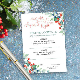Carte D'accompagnement Cocktails Signature de mariage d'hiver Baies de ho