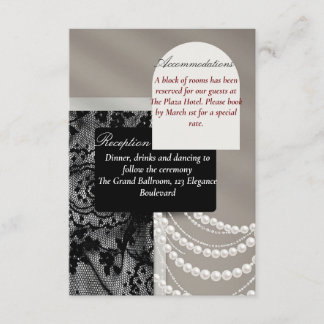 Carte D'accompagnement Code de robe de mariage Elégant Noir Dentelle Perl