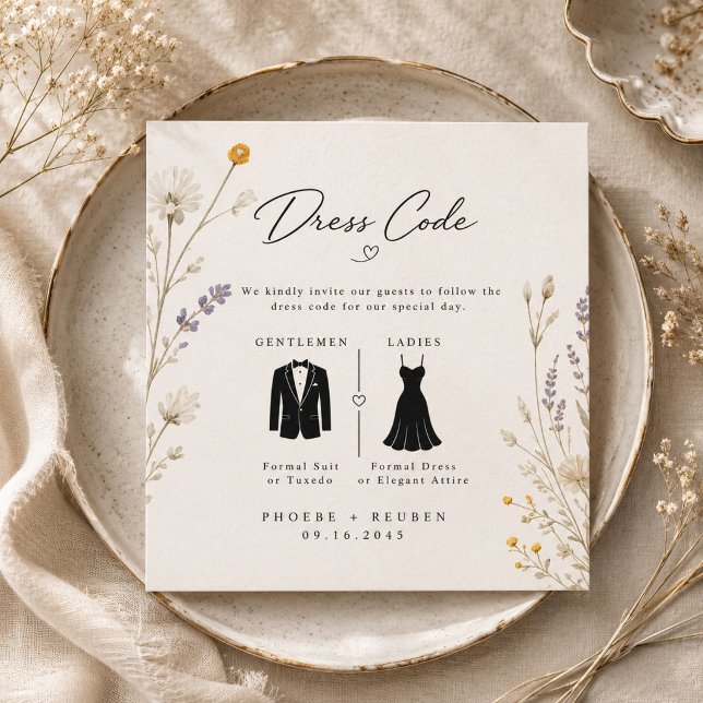 Carte D'accompagnement Code de robe de mariage élégante aux fleurs sauvag (Créateur téléchargé)