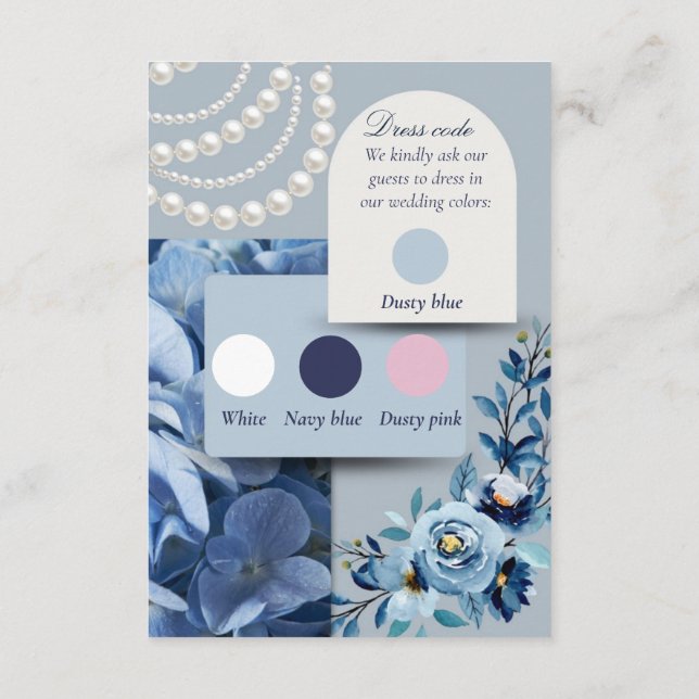 Carte D'accompagnement Code de robe de mariage Hydrangea Bleu Poussiéreux (Dos)