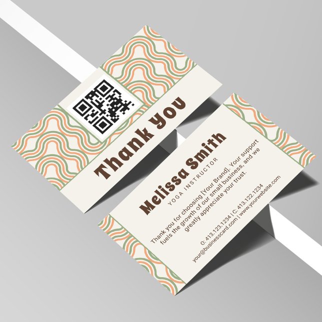 Carte D'accompagnement Code QR Abstrait Vague Rétro Merci d'Affaires (Créateur téléchargé)