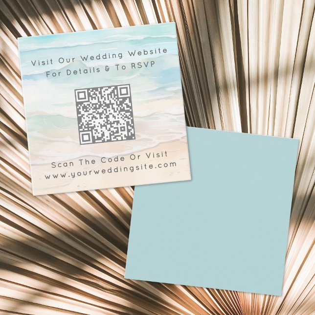 Carte D'accompagnement Code QR aquarelle Réponse mariage sur la plage (Watercolor QR Code Beach Wedding RSVP Enclosure Card )