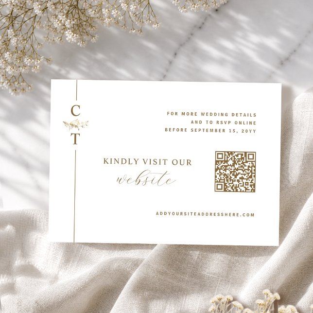 Carte D'accompagnement Code QR Blanc et Or Élégant, Répondez en Ligne (Créateur téléchargé)