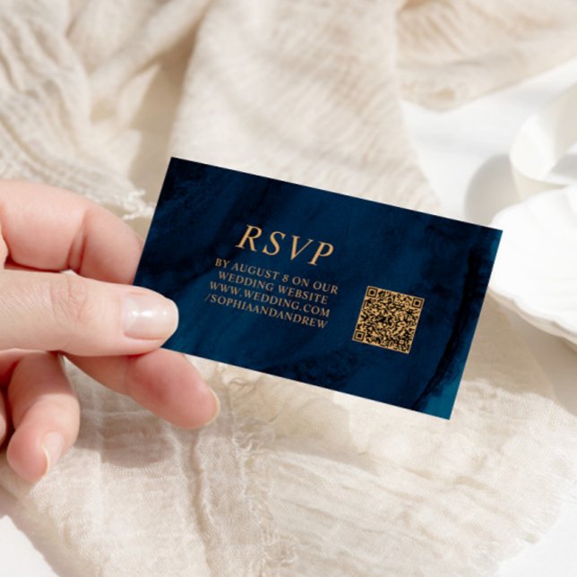 Carte D'accompagnement Code QR bleu et Mariage or Marine RSVP (Créateur téléchargé)