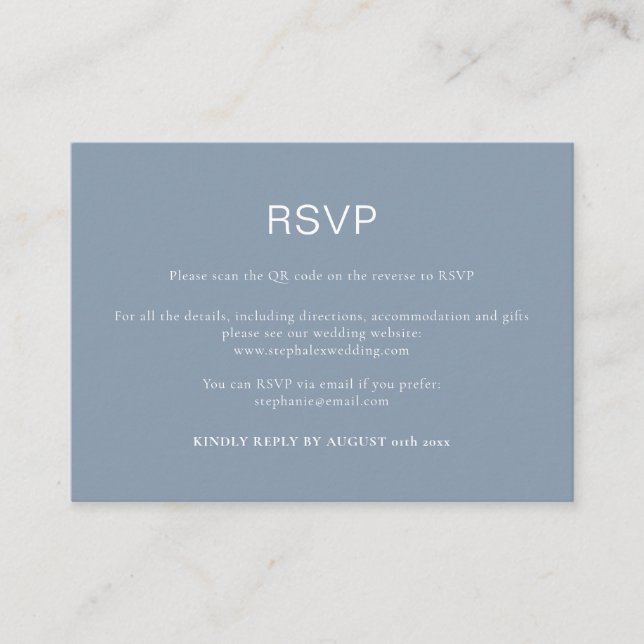 Carte D'accompagnement Code QR bleu simple Dusty RSVP (Devant)