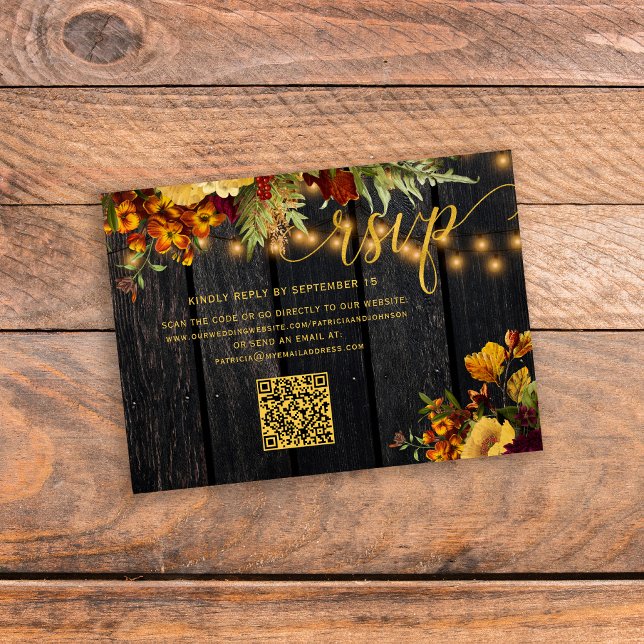 Carte D'accompagnement Code QR Boîtier de mariage à fleurs à automne rust (Créateur téléchargé)
