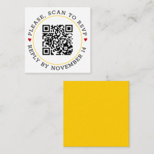Carte D'accompagnement Code QR Bordure jaune RSVP avec mariage de coeur
