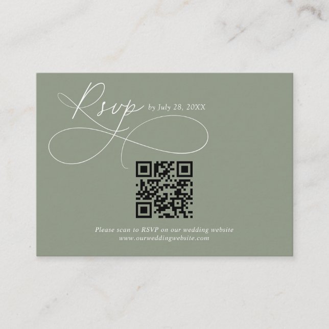 Carte D'accompagnement Code QR Budget Sage Vert Calligraphie Mariage Rsvp (Devant)