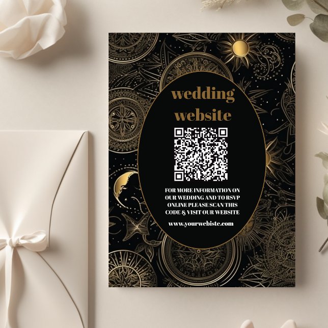 Carte D'accompagnement code QR Céleste Mariage Noir Or (Créateur téléchargé)