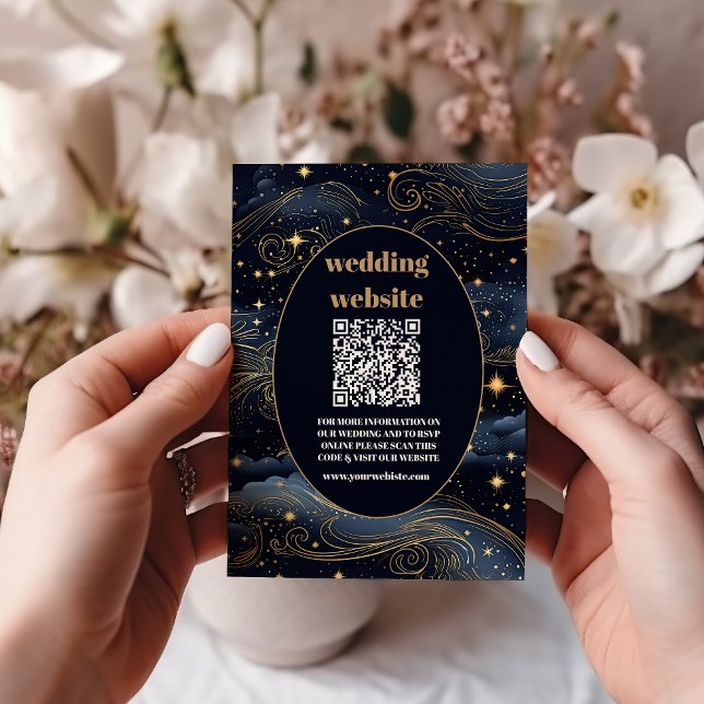 Carte D'accompagnement code qr Céleste Nuit Bleue Étoiles Lune Mariage (Créateur téléchargé)