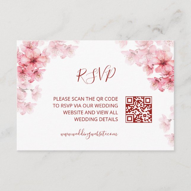 Carte D'accompagnement Code QR | Cerisier à Fleur RSVP (Devant)