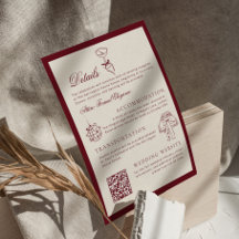 Code QR classique Détails de mariage Rouge profond