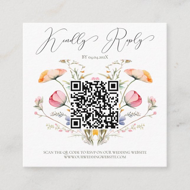 Carte D'accompagnement Code QR de budget de mariage de prairie de fleurs  (Devant)