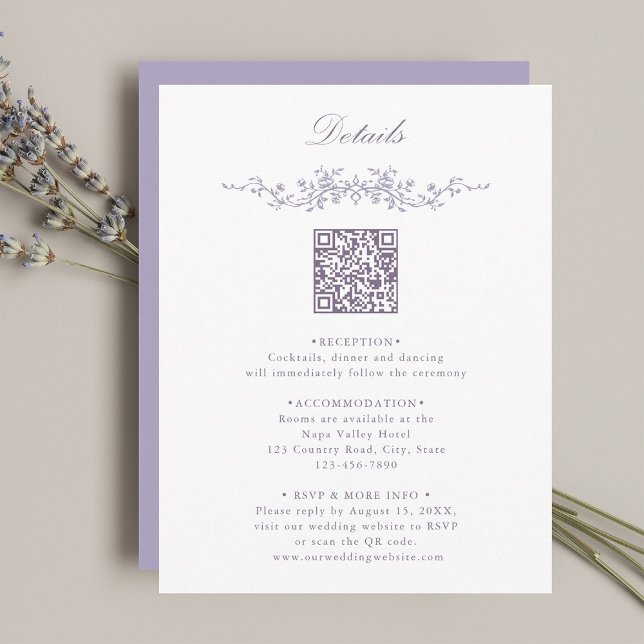 Carte D'accompagnement Code QR de détails de mariage à bordure florale de (Créateur téléchargé)
