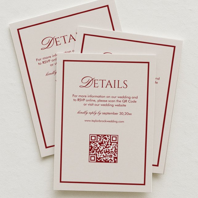 Carte D'accompagnement Code QR de détails de mariage crème et burgundy de (Créateur téléchargé)