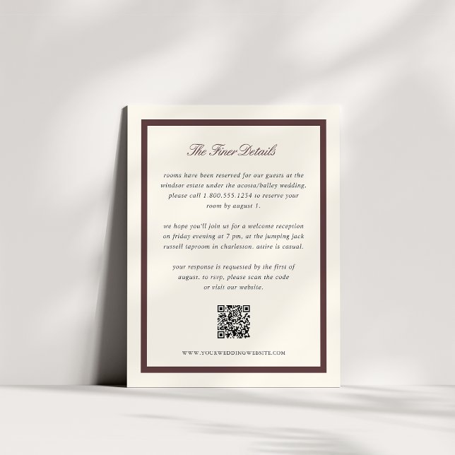 Carte D'accompagnement Code QR de détails de mariage en écriture classiqu (Créateur téléchargé)