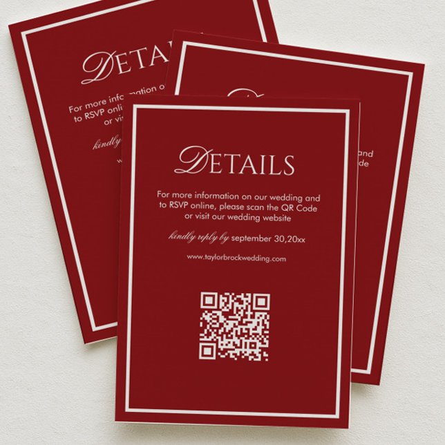 Carte D'accompagnement Code QR de détails de mariage marron Luxe (Créateur téléchargé)