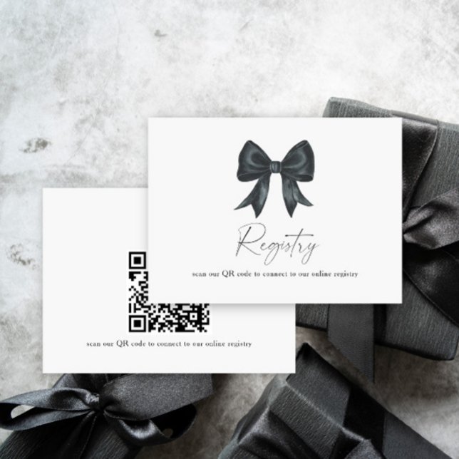 Carte D'accompagnement code QR de douche de mariée en noir Bow pour le re (Créateur téléchargé)