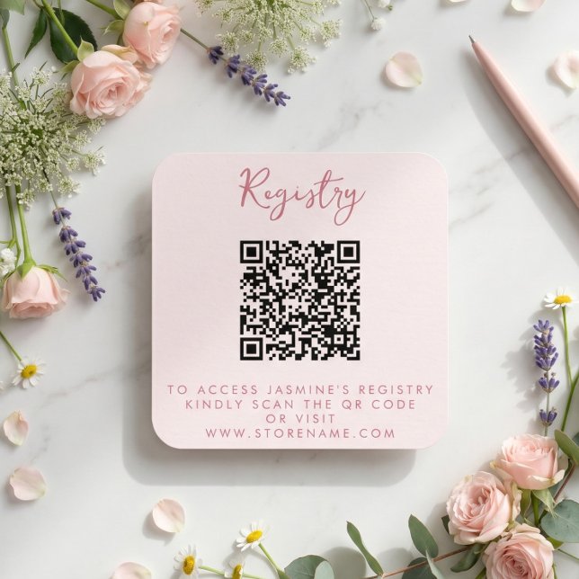 Carte D'accompagnement Code QR de la Baby Shower Rose (Créateur téléchargé)