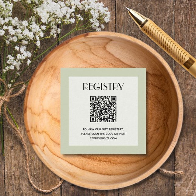 Carte D'accompagnement Code QR de la liste de naissance bébé vert chic (Chic green baby shower registry QR code enclosure cards)