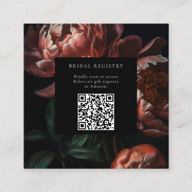 Carte D'accompagnement Code QR de la réception de mariage Dark Moody Flor (Devant)