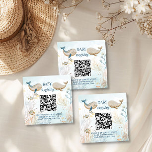 Carte D'accompagnement Code QR de liste de cadeaux Baleine Bleue Beige Ba
