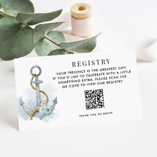 Carte D'accompagnement Code QR de liste de mariage à l'ancre florale bleu