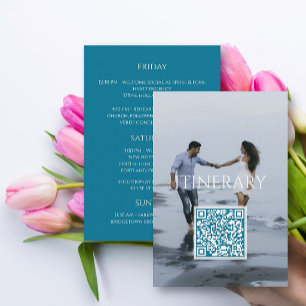 Carte D'accompagnement Code QR de l'itinéraire de mariage photo bleu sarc