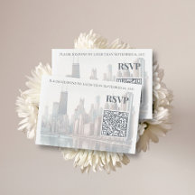 Code QR de mariage à l'aquarelle de l'horizon de C