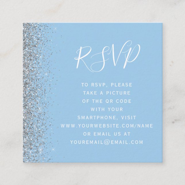 Carte D'accompagnement Code QR de mariage argent bleu pastel budgétaire R (Devant)