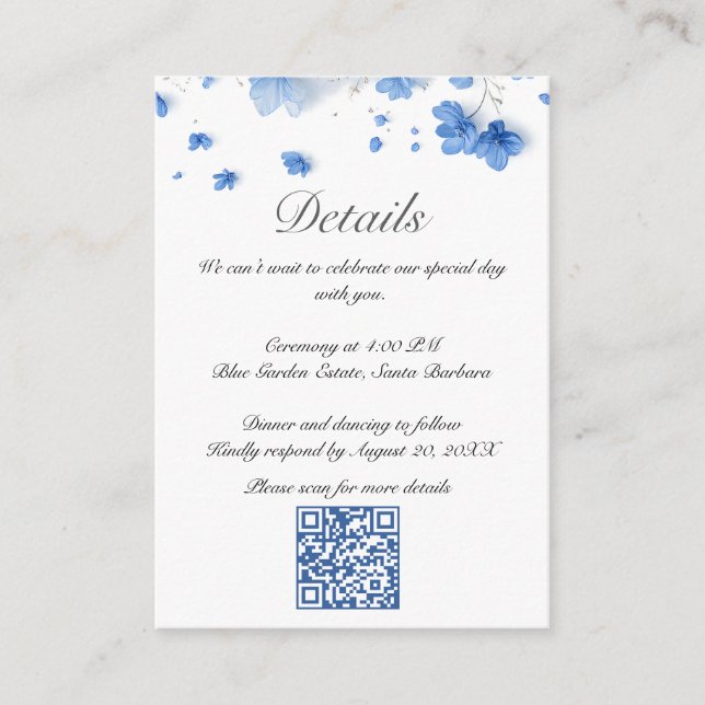 Carte D'accompagnement Code QR de mariage aux fleurs sauvages bleu doux C (Devant)