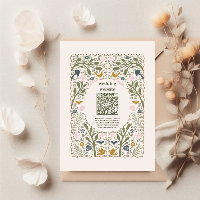 Carte D'accompagnement Code QR de mariage aux fougères boisées vert rusti (Créateur téléchargé)