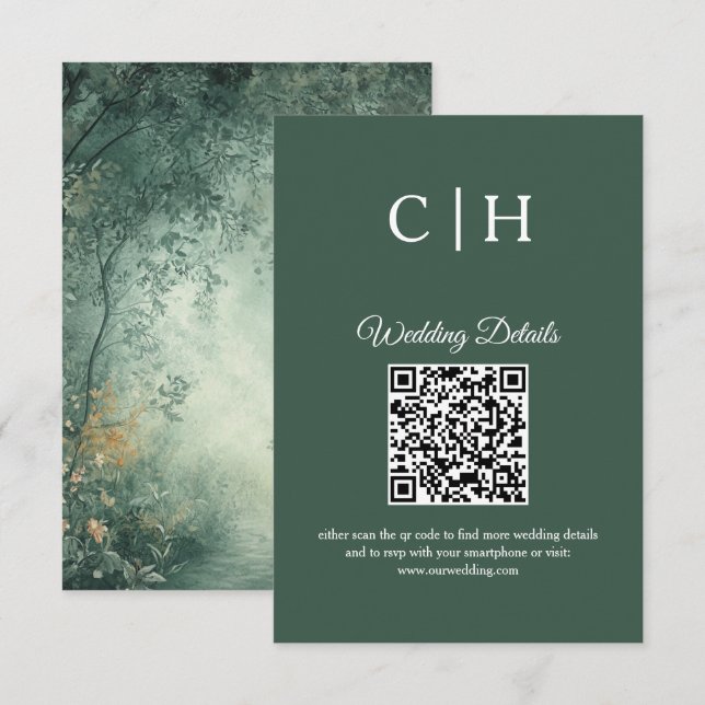 Carte D'accompagnement Code QR de mariage avec forêt enchantée sur le car (Devant / Derrière)