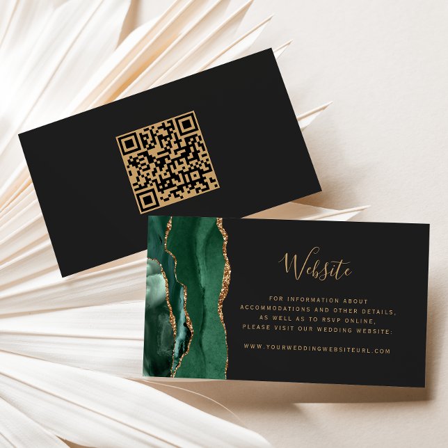 Carte D'accompagnement Code QR de mariage Budget Émeraude Vert Agate (Créateur téléchargé)