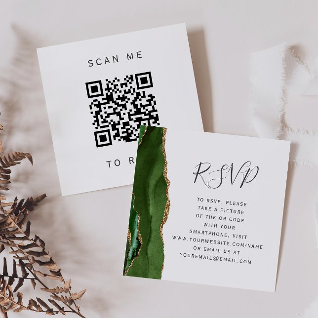 Carte D'accompagnement Code QR de mariage Budget Green Gold Agate RSVP (Créateur téléchargé)