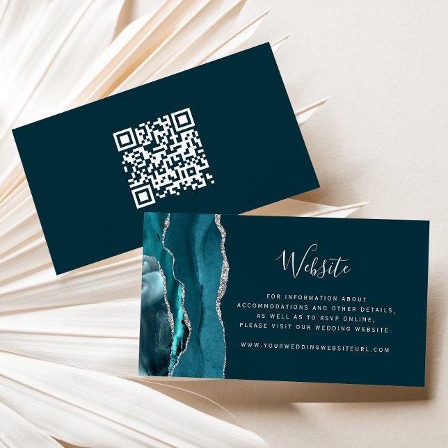 Carte D'accompagnement Code QR de mariage Budget Turquoise Argent Agate (Créateur téléchargé)