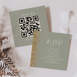 Carte D'accompagnement Code QR de mariage Budget Vert Sage Or RSVP
