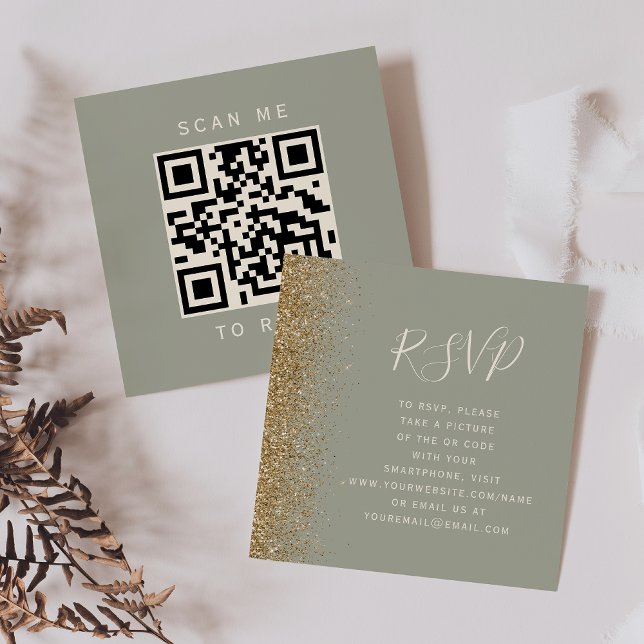 Carte D'accompagnement Code QR de mariage Budget Vert Sage Or RSVP (Créateur téléchargé)