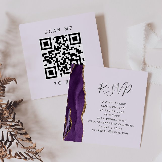 Carte D'accompagnement Code QR de mariage Budget Violet Agate RSVP (Créateur téléchargé)