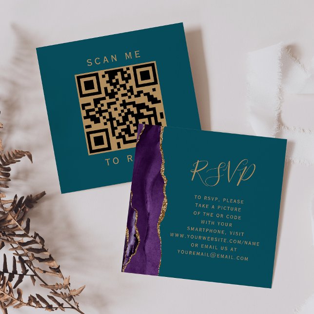 Carte D'accompagnement Code QR de mariage Budget Violet Agate Sarcelle RS (Créateur téléchargé)